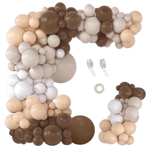 PERPAOL 151pcs Brown Balloons Garland Arch Kit Neutral Boho Tan Coffee Nude White Balloon for Teddy Bear Shower Wild Jungle Safari Woodland Party Birthday Decorations…