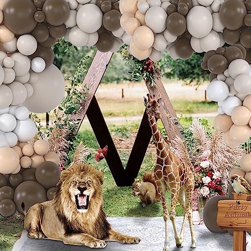 PERPAOL 151pcs Brown Balloons Garland Arch Kit Neutral Boho Tan Coffee Nude White Balloon for Teddy Bear Shower Wild Jungle Safari Woodland Party Birthday Decorations…