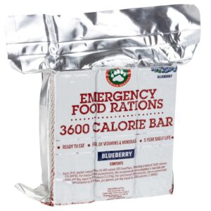 Grizzly Gear Emergency Food Rations- 3600 Calorie Blueberry Bar - 3 Day, 72 Hour Supply For Disaster, Hurricane, Flood Preparedness - Less Sugar, More Nutrients Than Leading Brands - 5 Year Shelf Life