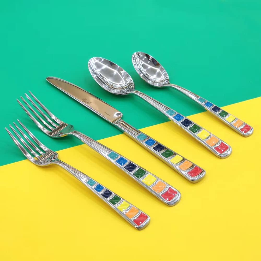 Unique Colorful Silverware Set for 6, Modern Stainless Steel Flatware Cutlery Tableware Utensil Set Knives Forks Spoons,Dinnerware Sets for Christmas Party Kitchen Wedding Gifts 30-piece