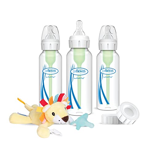 Dr. Brown's Natural Flow® Anti-Colic Options+™ Narrow 8oz/250mL Baby Bottle + Lovey Gift Set with Level 1 Slow Flow Nipples