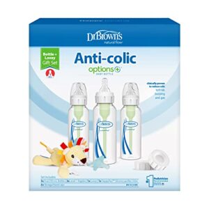 Dr. Brown's Natural Flow® Anti-Colic Options+™ Narrow 8oz/250mL Baby Bottle + Lovey Gift Set with Level 1 Slow Flow Nipples