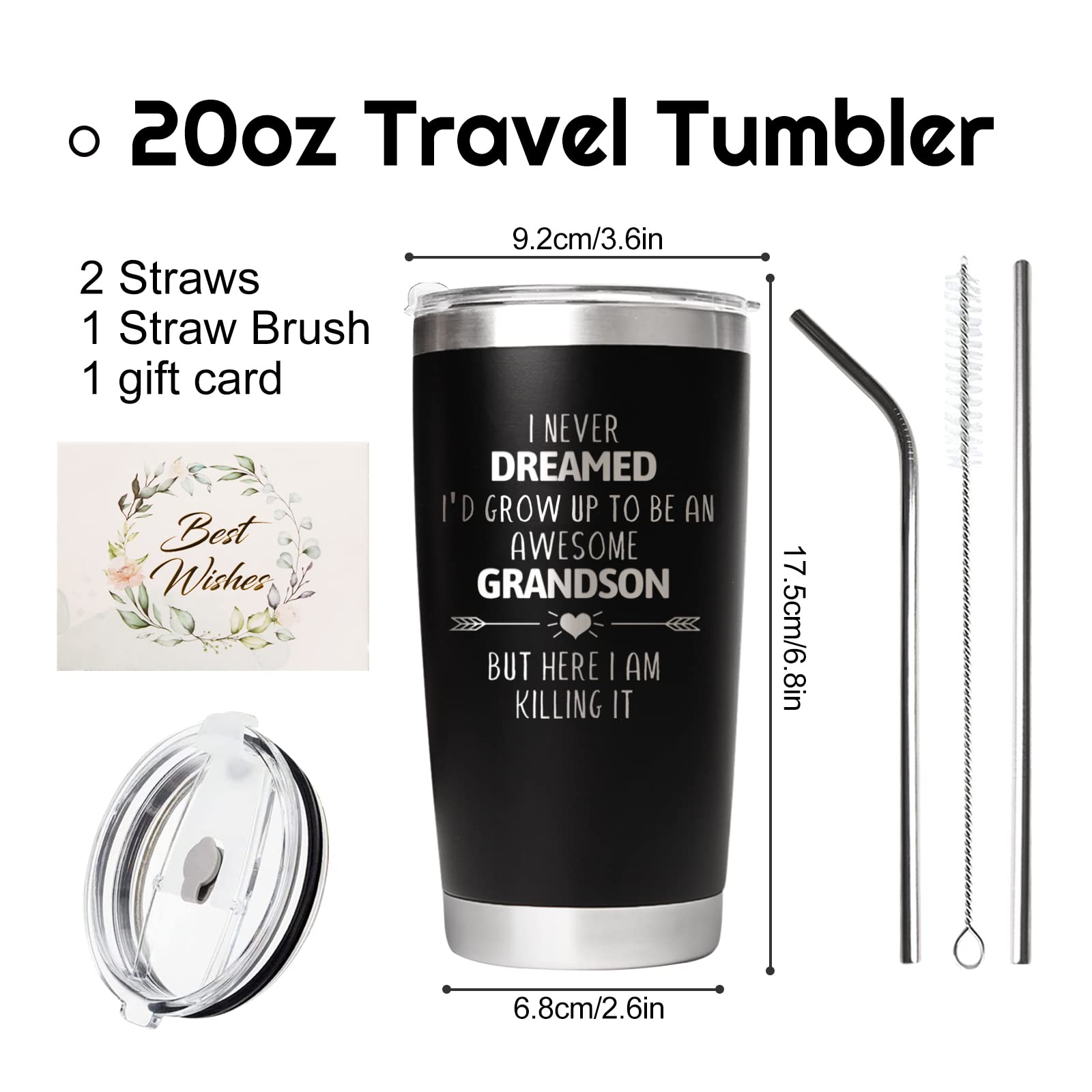 Grandson Travel Tumbler 20Oz I Never Dreamed I'd Grow Up To Be AN AWESOME Grandson But Here I Am Killing It! Funny Cool Travel Tumbler Gift for family and friends,Christmas Stainless Steel Tumbler cup