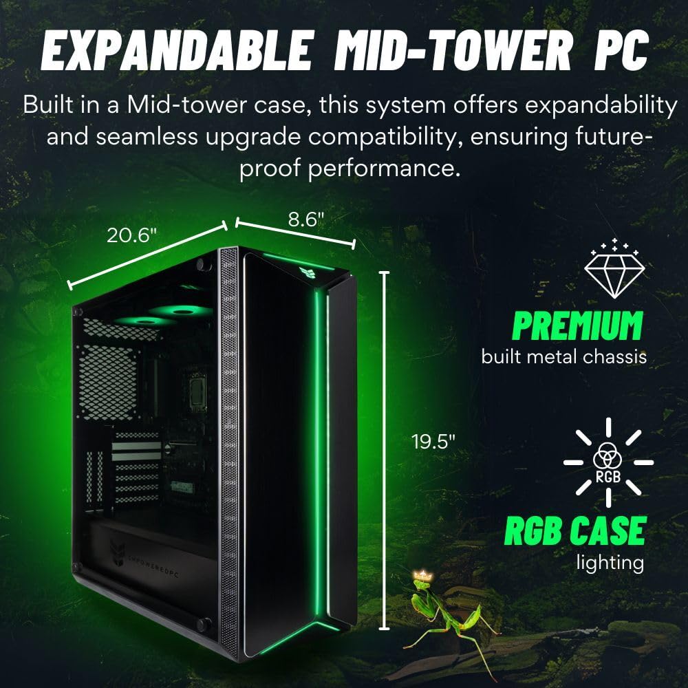 Mantis V2 Gaming Desktop PC - NVIDIA GeForce RTX 4070 Super, AMD Ryzen 7 5700X Processor, 32GB DDR4 RAM, 1TB NVMe Gen4 SSD + 2TB HDD, WiFi + BT, Windows 11 Home - RGB Gamer Computer Tower