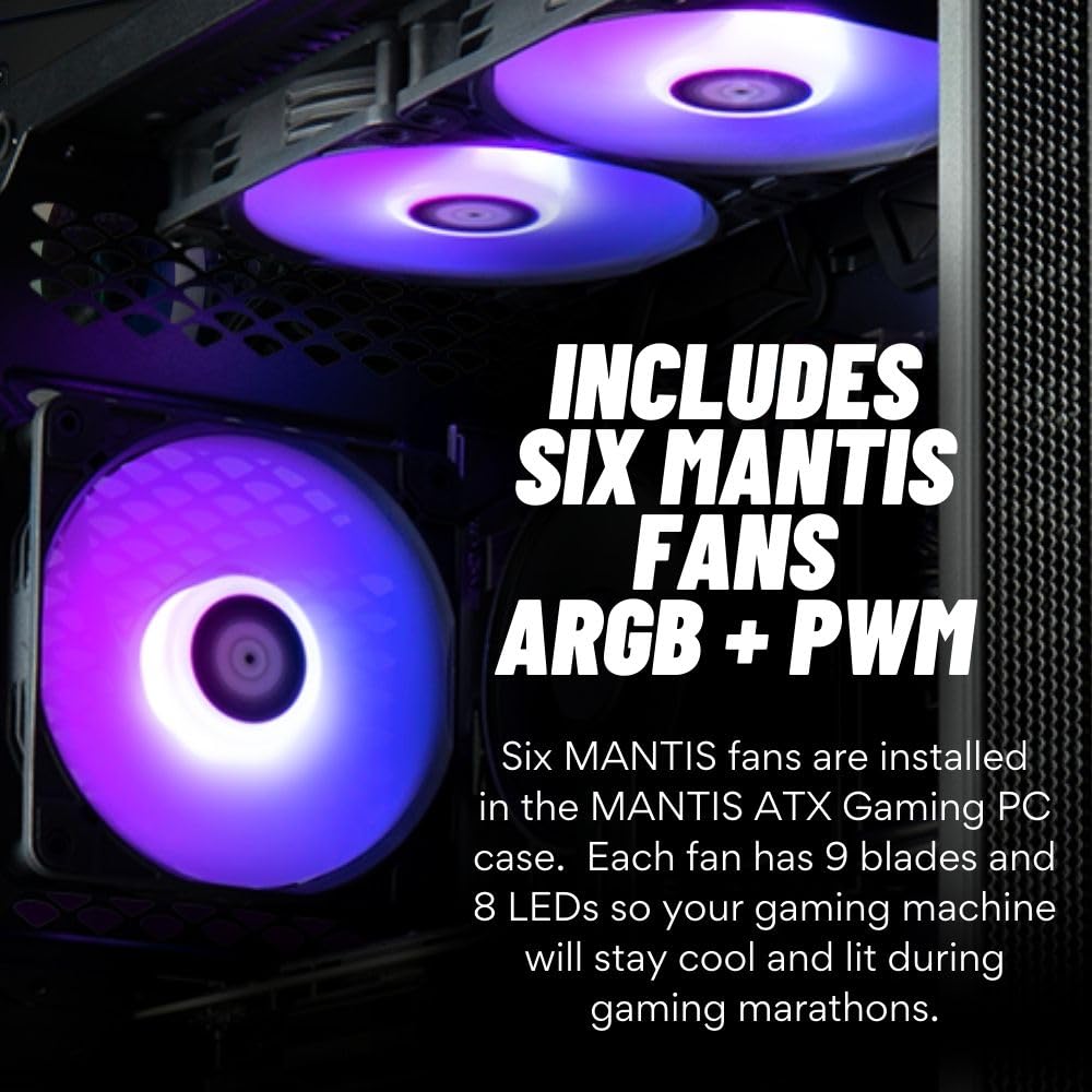 Mantis V2 Gaming Desktop PC - NVIDIA GeForce RTX 4070 Super, AMD Ryzen 7 5700X Processor, 32GB DDR4 RAM, 1TB NVMe Gen4 SSD + 2TB HDD, WiFi + BT, Windows 11 Home - RGB Gamer Computer Tower