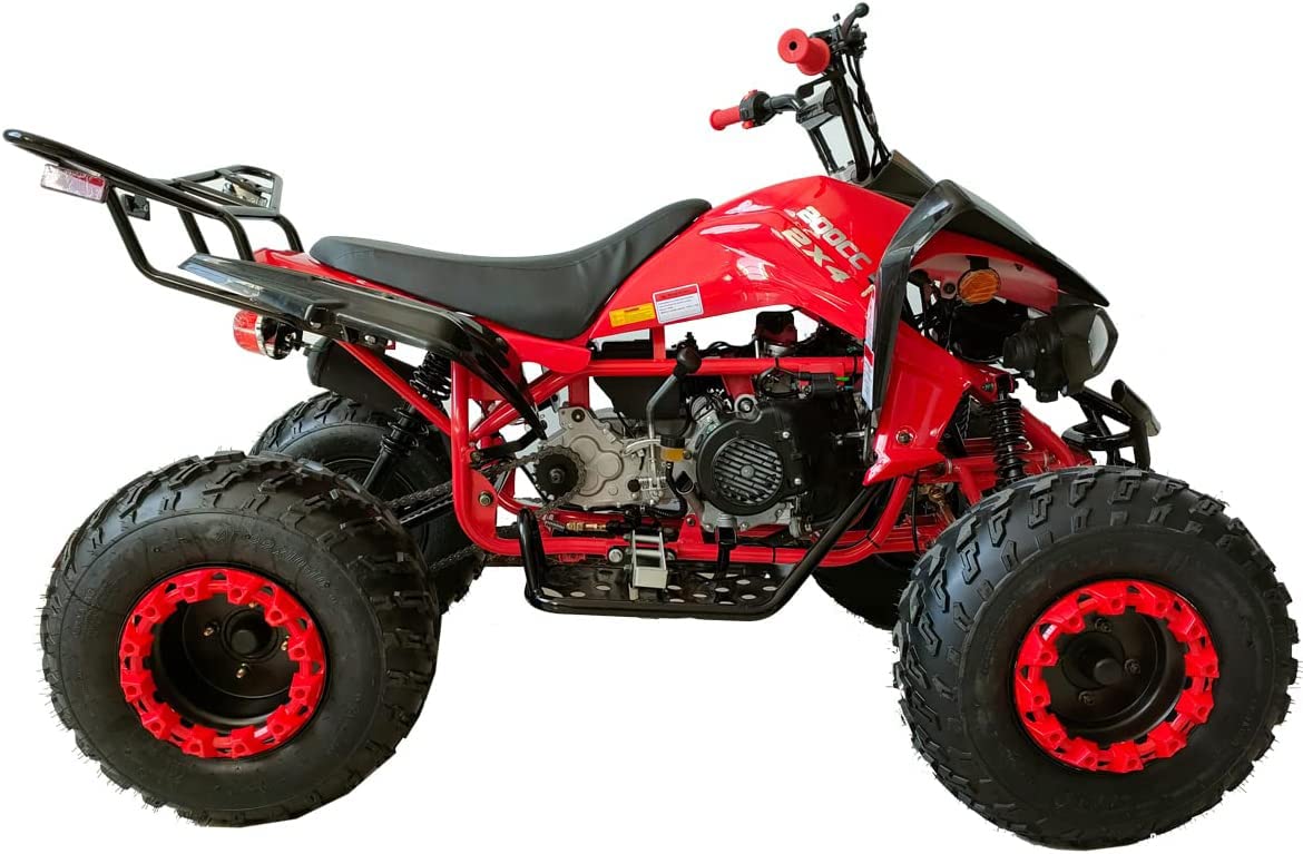 HHH 200cc Sports Quad ATV with LED Headlights Automatic Transmission with Reverse, Big 23"/22" Tires! (Red, Factory Package)