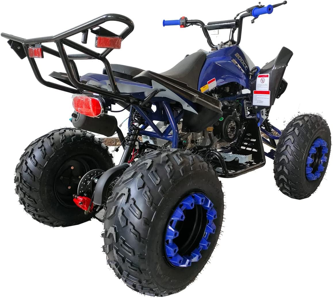 HHH 200cc Sports Quad ATV with LED Headlights Automatic Transmission with Reverse, Big 23"/22" Tires! (Red, Factory Package)