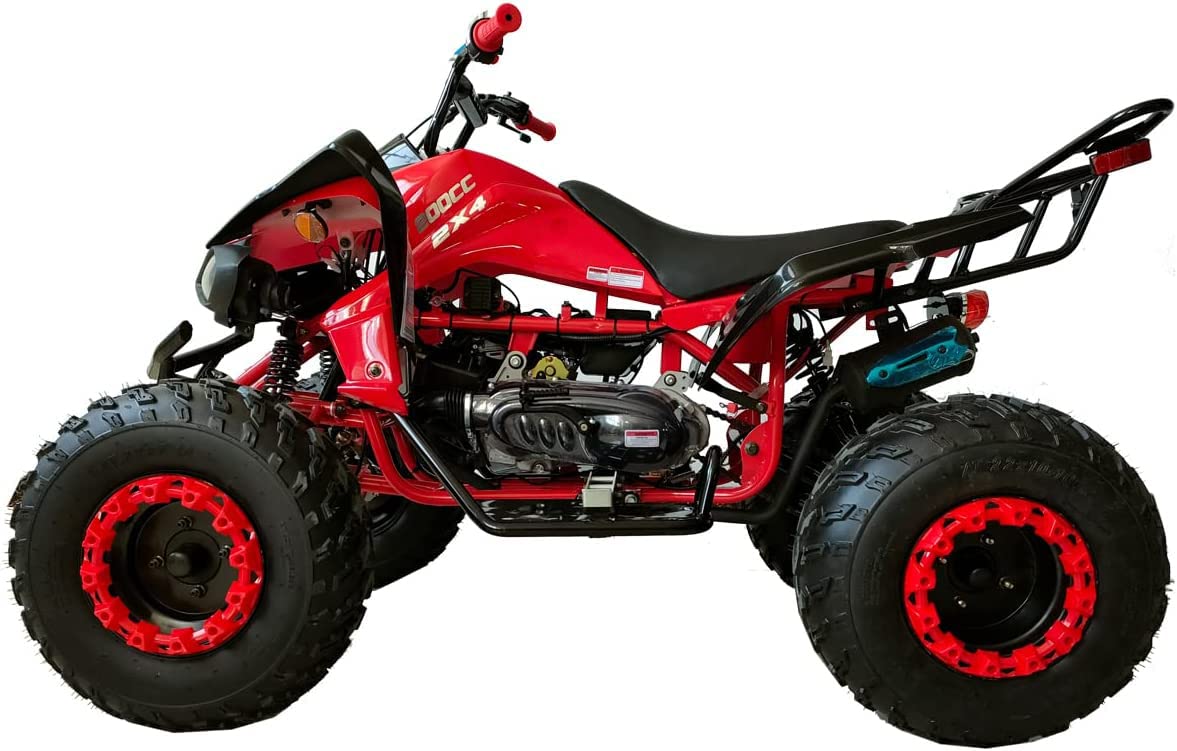 HHH 200cc Sports Quad ATV with LED Headlights Automatic Transmission with Reverse, Big 23"/22" Tires! (Red, Factory Package)