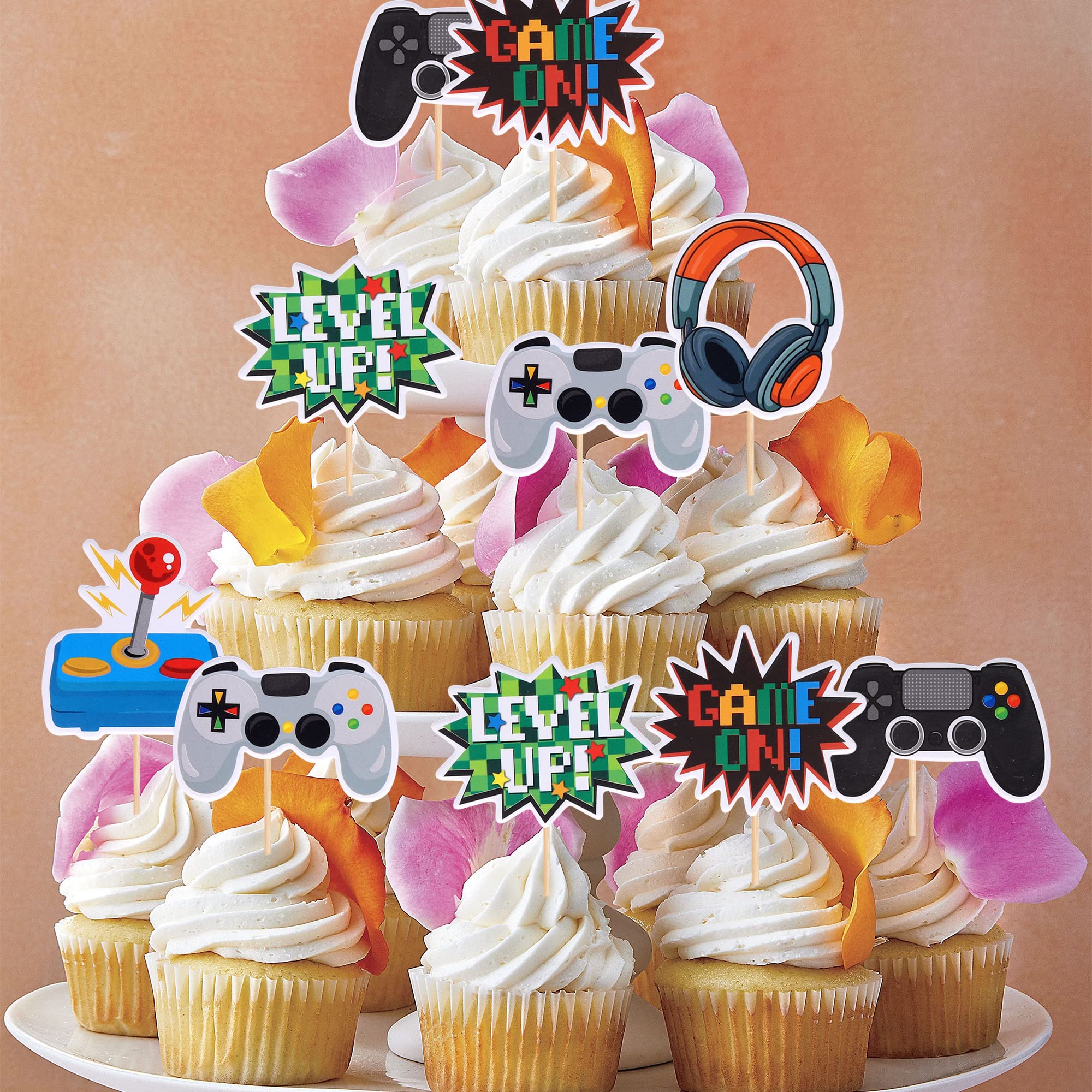 36 PCS Video Game Cupcake Toppers Assembled Game On Controllers Cupcake Picks GamePad Cake Decorations for Game Theme Baby Shower Kids Boys Girls Birthday Anniversary Party Decorations Supplies