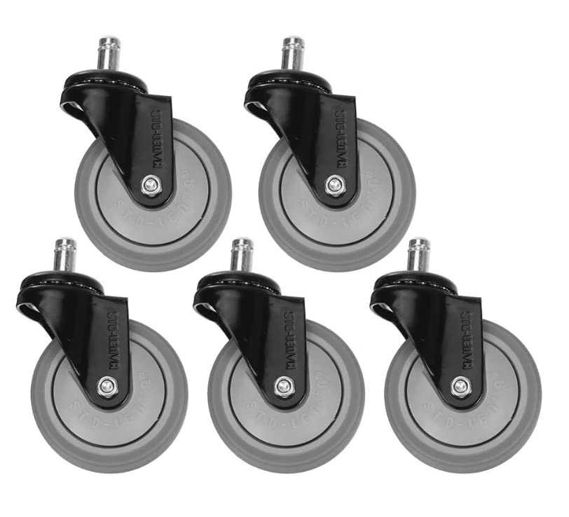 Rocky Mountain Goods Rubber Wheels for Office Chairs - Set of 5 Heavy Duty Quick Roll Casters - Smooth Quiet Glide - for Tile, Hardwood, Carpet, Gaming Chair - Replaces Floor Mat - Easy Install