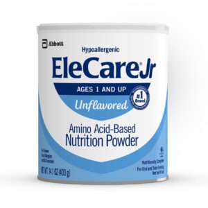 elecare jr nutrition powder, complete nutrition for ages 1 and older with food allergies, amino acid-based nutrition powder, unflavored, 14.1-oz can, pack of 6