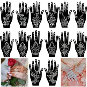 qstohena 14 sheets henna tattoo stencils kit for hand body art, indian arabian temporary tattoo template mehndi stencil stickers