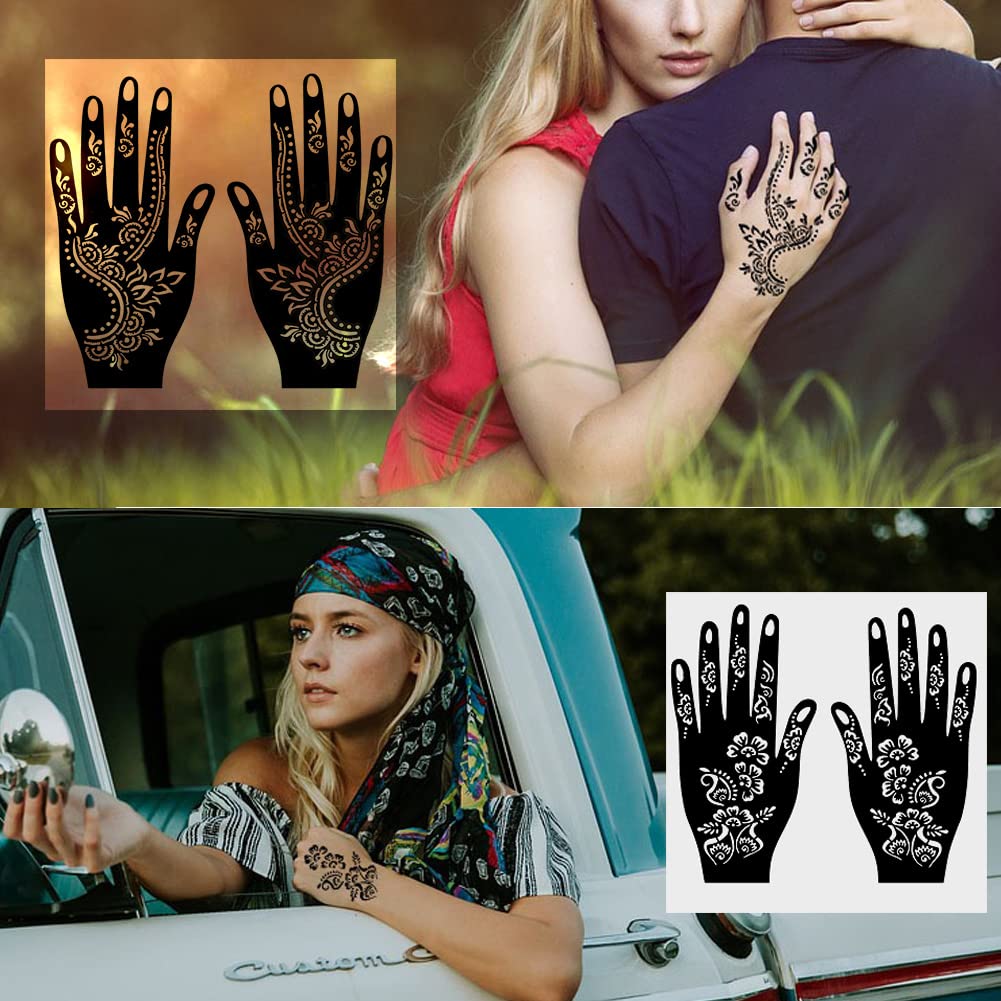 QSTOHENA 14 Sheets Henna Tattoo Stencils Kit for Hand Body Art, Indian Arabian Temporary Tattoo Template Mehndi Stencil Stickers