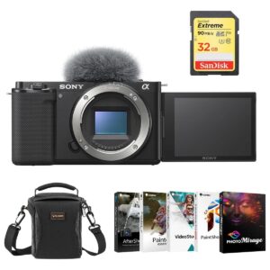 sony zv-e10 mirrorless camera, black bundle with corel pc photo & video editing software suite, 32gb sd card, shoulder bag