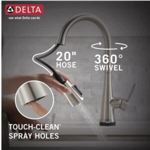 Delta 19826TZ-SPSD-DST Greydon Touch2O Single Handle Pull Down Sprayer Kitchen Faucet with ShieldSpray Technology in SpotShield Stainless Steel (Soap Dispenser and Deck Plate Included)