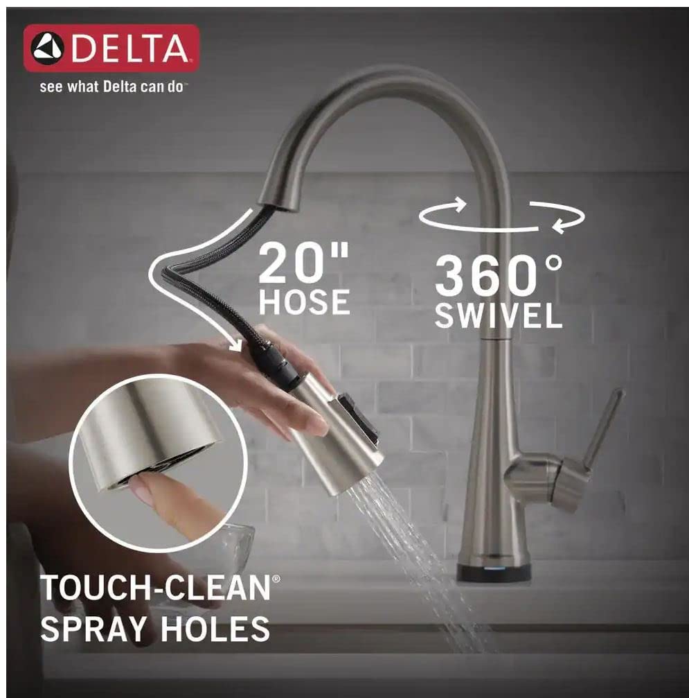 Delta 19826TZ-SPSD-DST Greydon Touch2O Single Handle Pull Down Sprayer Kitchen Faucet with ShieldSpray Technology in SpotShield Stainless Steel (Soap Dispenser and Deck Plate Included)