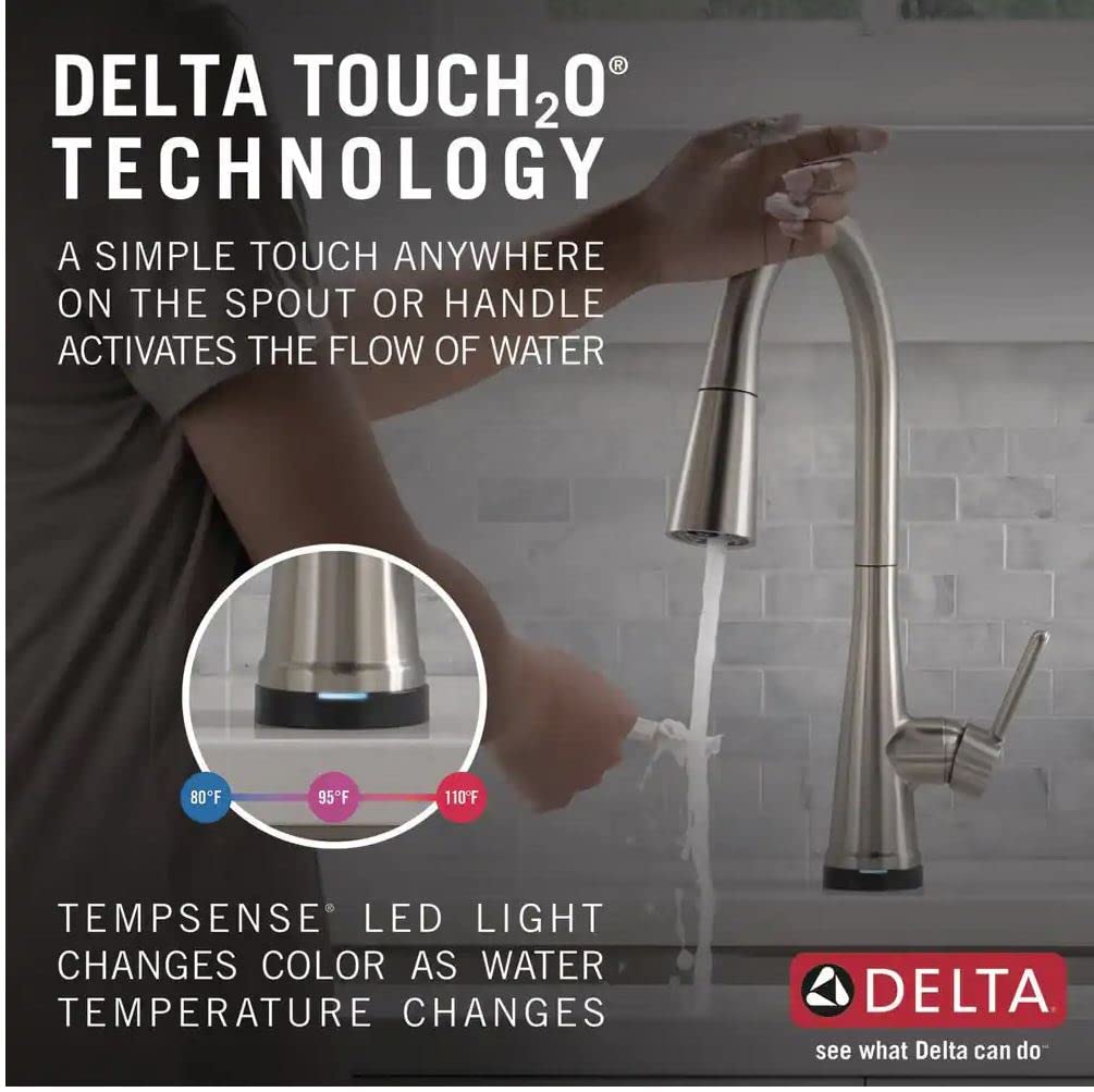 Delta 19826TZ-SPSD-DST Greydon Touch2O Single Handle Pull Down Sprayer Kitchen Faucet with ShieldSpray Technology in SpotShield Stainless Steel (Soap Dispenser and Deck Plate Included)