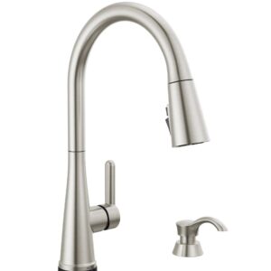 Delta 19826TZ-SPSD-DST Greydon Touch2O Single Handle Pull Down Sprayer Kitchen Faucet with ShieldSpray Technology in SpotShield Stainless Steel (Soap Dispenser and Deck Plate Included)