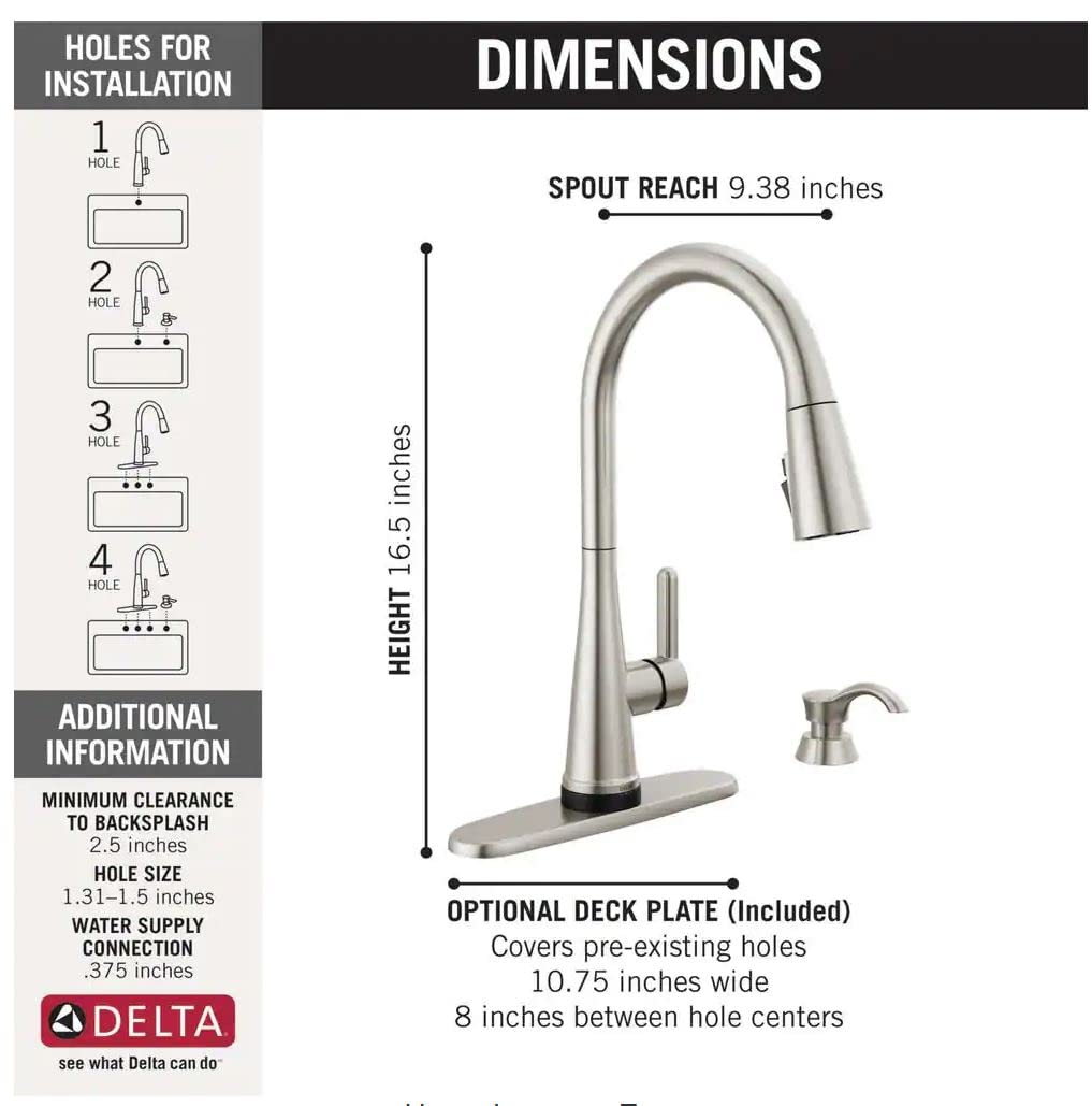 Delta 19826TZ-SPSD-DST Greydon Touch2O Single Handle Pull Down Sprayer Kitchen Faucet with ShieldSpray Technology in SpotShield Stainless Steel (Soap Dispenser and Deck Plate Included)