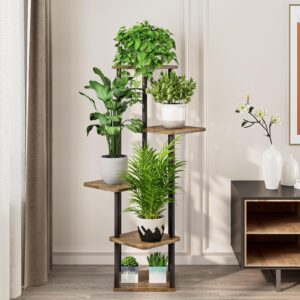 YOCOMEY 5 Tier Wood Tall Plant Stand Metal Rack Indoor, Multiple Flower Pot Holder Shelves Corner Rack, Planter Shelf Display Rack Storage Organizer for Patio Living Room Balcony Garden(Black)