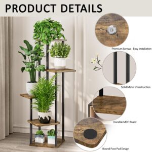 YOCOMEY 5 Tier Wood Tall Plant Stand Metal Rack Indoor, Multiple Flower Pot Holder Shelves Corner Rack, Planter Shelf Display Rack Storage Organizer for Patio Living Room Balcony Garden(Black)