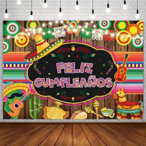 aibiin 7x5ft feliz cumpleaños backdrop mexican fiesta happy birthday party decorations cinco de mayo taco retro wood photography background festival colorful flags flowers banner photo shoot props