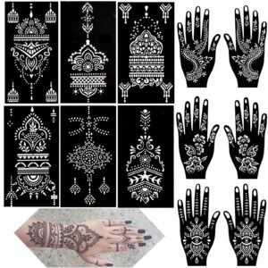 qstohena henna tattoo stencils kit, 12 sheets temporary tattoo stickers for women girls indian arabian reusable hand tattoo templates