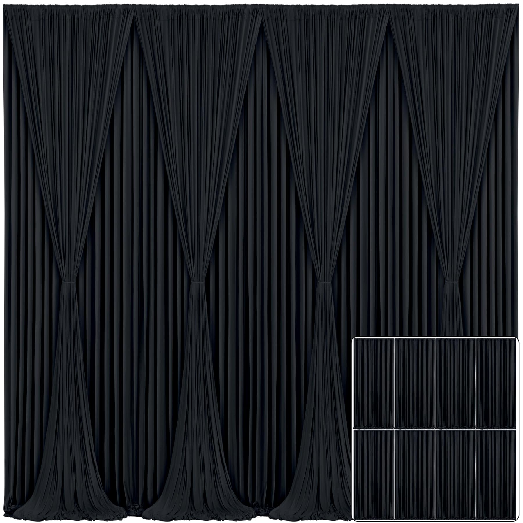 8 Panels Black Backdrop Curtain for Parties Wrinkle Free Black Photo Curtains Backdrop Drapes Fabric Decoration for Birthday Party Wedding 40ft(W) x 10ft(H)