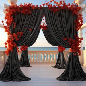8 Panels Black Backdrop Curtain for Parties Wrinkle Free Black Photo Curtains Backdrop Drapes Fabric Decoration for Birthday Party Wedding 40ft(W) x 10ft(H)