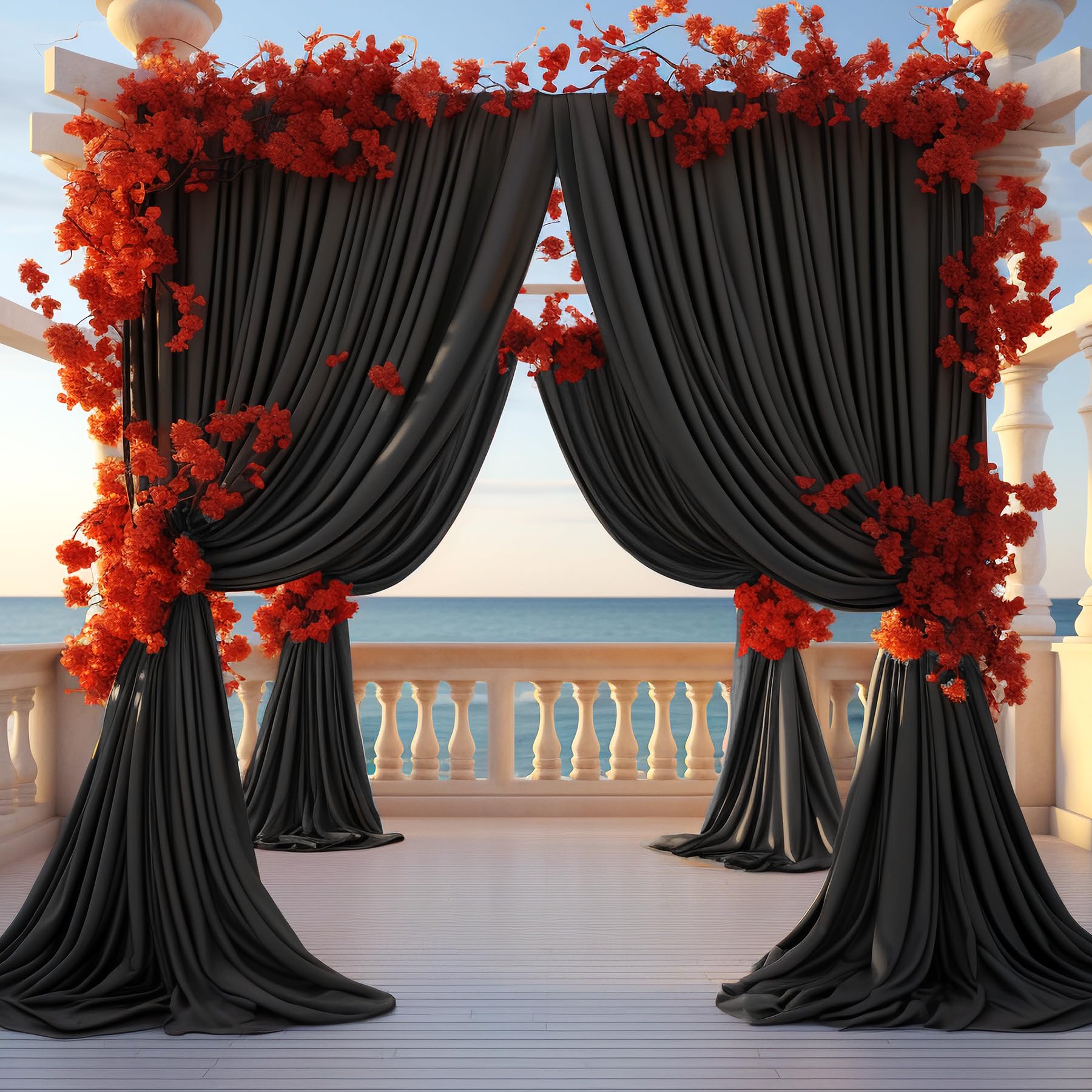 8 Panels Black Backdrop Curtain for Parties Wrinkle Free Black Photo Curtains Backdrop Drapes Fabric Decoration for Birthday Party Wedding 40ft(W) x 10ft(H)