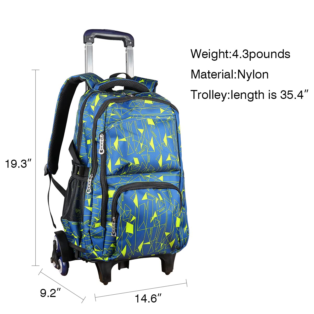 VILINKOU Rolling Backpack School Bag High-Capacity Backpack for Girl and Boy Rolling Trolley Bags Six Wheels Climbing Stairs (Yellow Box)