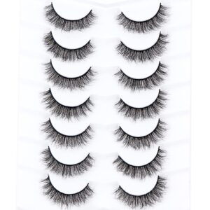 wleec beauty short fluffy lashes, wispy lashes natural look, 10mm false eyelashes (7 pairs, black, fm14)