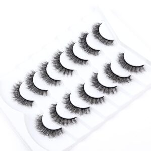 Wleec Beauty Short Fluffy Lashes, Wispy Lashes Natural Look, 10mm False Eyelashes (7 Pairs, Black, FM14)