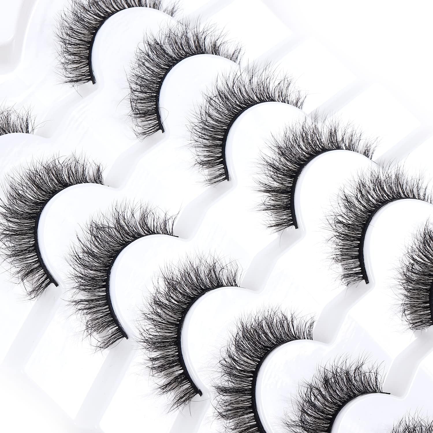 Wleec Beauty Short Fluffy Lashes, Wispy Lashes Natural Look, 10mm False Eyelashes (7 Pairs, Black, FM14)