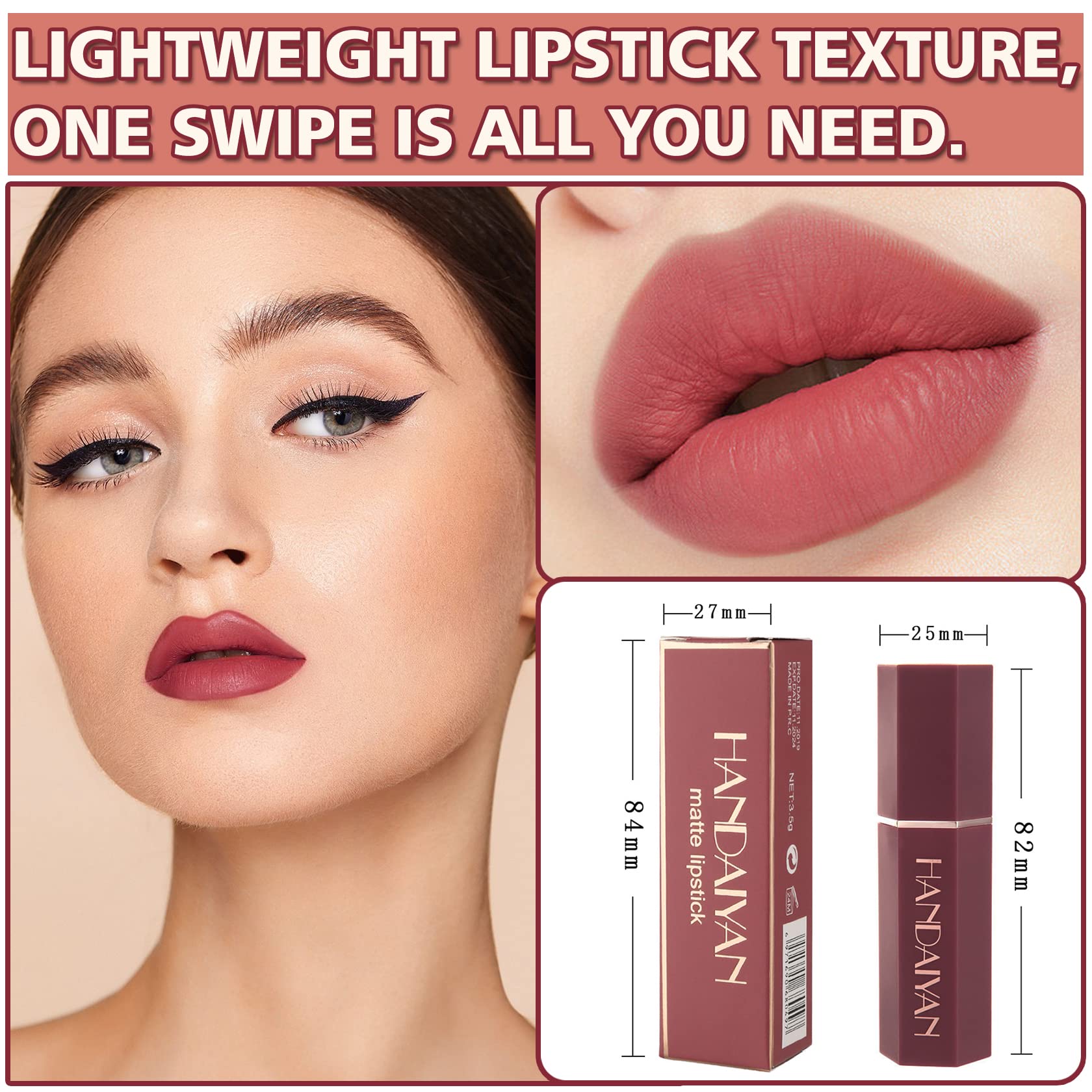 Matte Nude Lipstick Lip Stain Velvet Smooth Lip Stick Waterproof Long Lasting Lip Gloss,Moisturizer Non-Stick Cup Highly Pigmented Natural Lipstick Lip Color Lip Makeup,Perfect Lipstick Gift- Nude