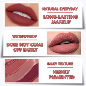 Matte Nude Lipstick Lip Stain Velvet Smooth Lip Stick Waterproof Long Lasting Lip Gloss,Moisturizer Non-Stick Cup Highly Pigmented Natural Lipstick Lip Color Lip Makeup,Perfect Lipstick Gift- Nude