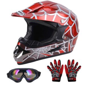 oumurs dot youth dirt bike helmet,kids atv helmets with gloves goggles for youth boys girls 5-14 ages,four wheeler helmet kids motocross bmx mx utv snowmobile go kart full riding racing skateboard