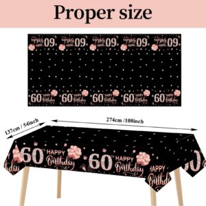 3 Pack 60th Birthday Tablecloth Decorations for Women, Pink Rose Gold Happy Sixty Birthday Theme Table Cover Party Supplies, 60 Year Old Birthday Plastic Disposable Rectangular Table Cloth Decor