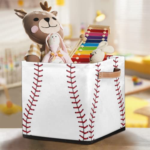 DJYQBFA Storage Basket Ball Baseball Collapsible Storage Bin with Handles Large Canvas Storage Cubes Toy Basket for Shelves Closet Nursery Cabinet Living Room Organizer 13x13x13