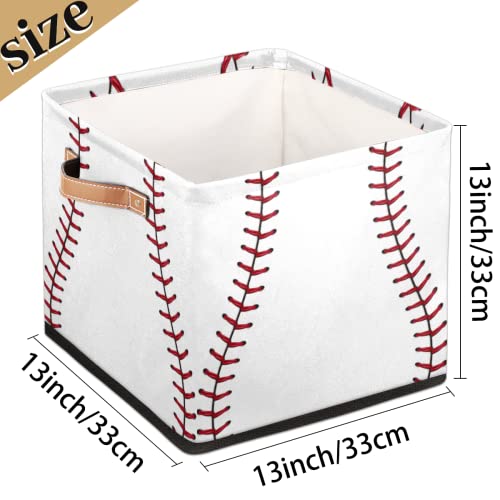 DJYQBFA Storage Basket Ball Baseball Collapsible Storage Bin with Handles Large Canvas Storage Cubes Toy Basket for Shelves Closet Nursery Cabinet Living Room Organizer 13x13x13