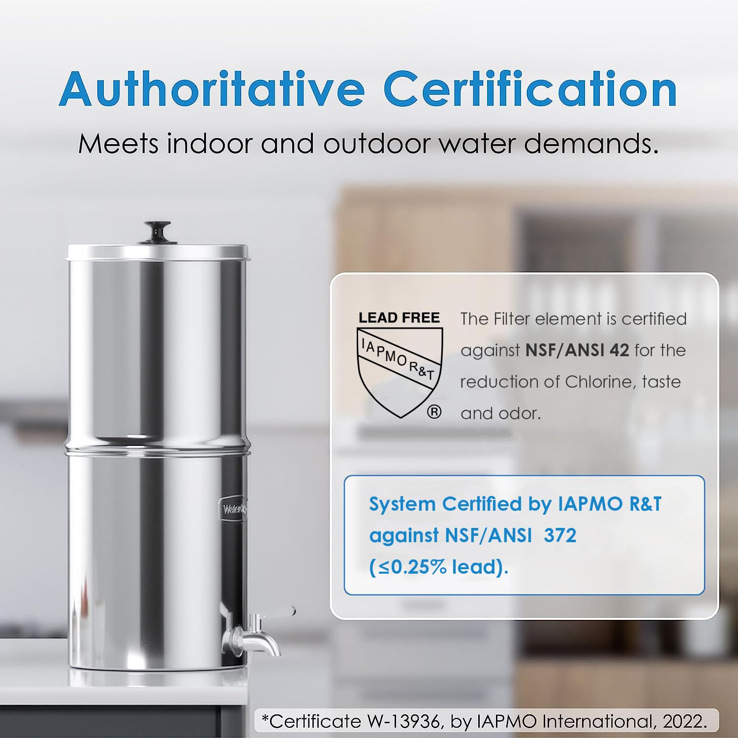 Waterdrop Gravity-fed Water Filter System, Reduces Lead and up to 99% of Chlorine, NSF/ANSI 42&372 Standard, with 2 Black Carbon Filters and Metal Spigot, King Tank Series, WD-TK-A