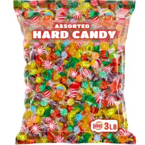 hard candy mix - 3 lb bulk variety candy bag - assorted classic hard candy - large candy bag for office, party favor filler - individually wrapped hard candy - mint, starlight, toffee, butterscotch, strawberry and more