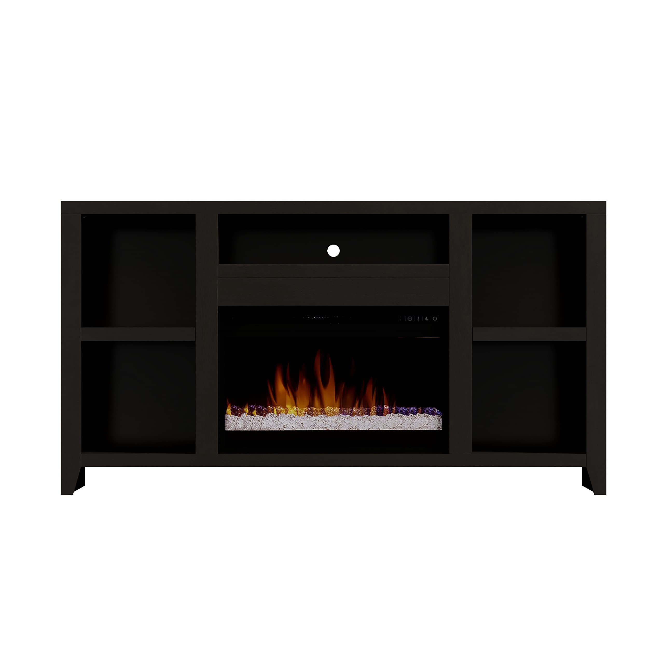 Bridgevine Home Urban Loft Fireplace TV Stand, 62 inches, Accommodates TVs up to 70 inches, Fully Assembled, Poplar Solid Wood, Mocha Finish