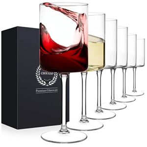 chouggo square wine glasses set of 6-14.5oz, hand blown premium crystal red wine or white wine glass - gifts for women, men, wedding, anniversary, christmas, birthday