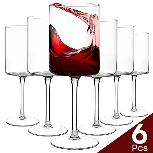 Chouggo Square Wine Glasses Set of 6-14.5Oz, Hand Blown Premium Crystal Red Wine or White Wine Glass - Gifts for Women, Men, Wedding, Anniversary, Christmas, Birthday