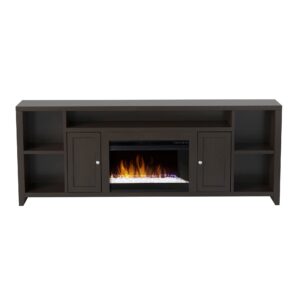 bridgevine home urban loft fireplace tv stand, 84 inches, accommodates tvs up to 95 inches, fully assembled, poplar solid wood, mocha finish