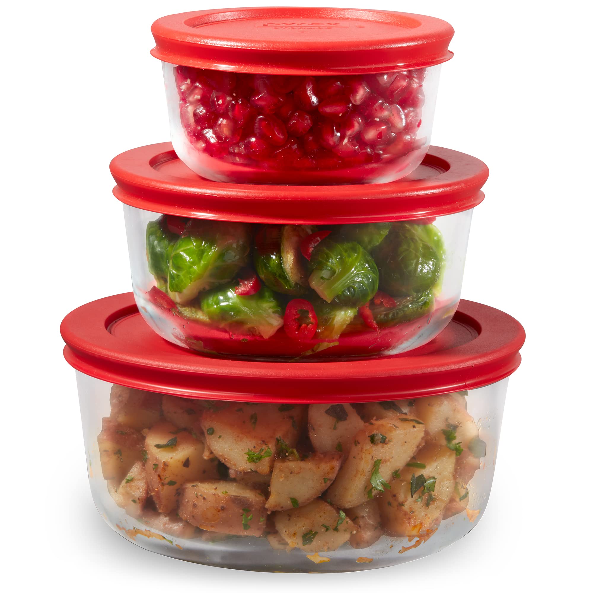 Pyrex Simply Store 6-PC Large Glass Food Storage Containers Set, Snug Fit Non-Toxic Plastic BPA-Free Lids, Freezer Dishwasher Microwave Safe