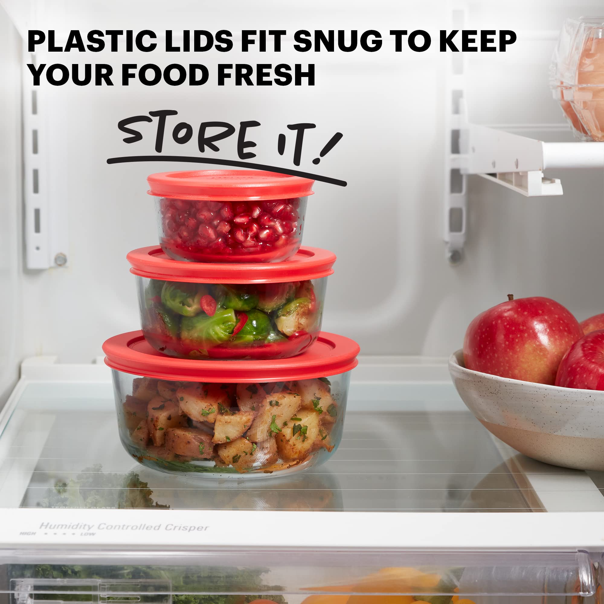 Pyrex Simply Store 6-PC Large Glass Food Storage Containers Set, Snug Fit Non-Toxic Plastic BPA-Free Lids, Freezer Dishwasher Microwave Safe