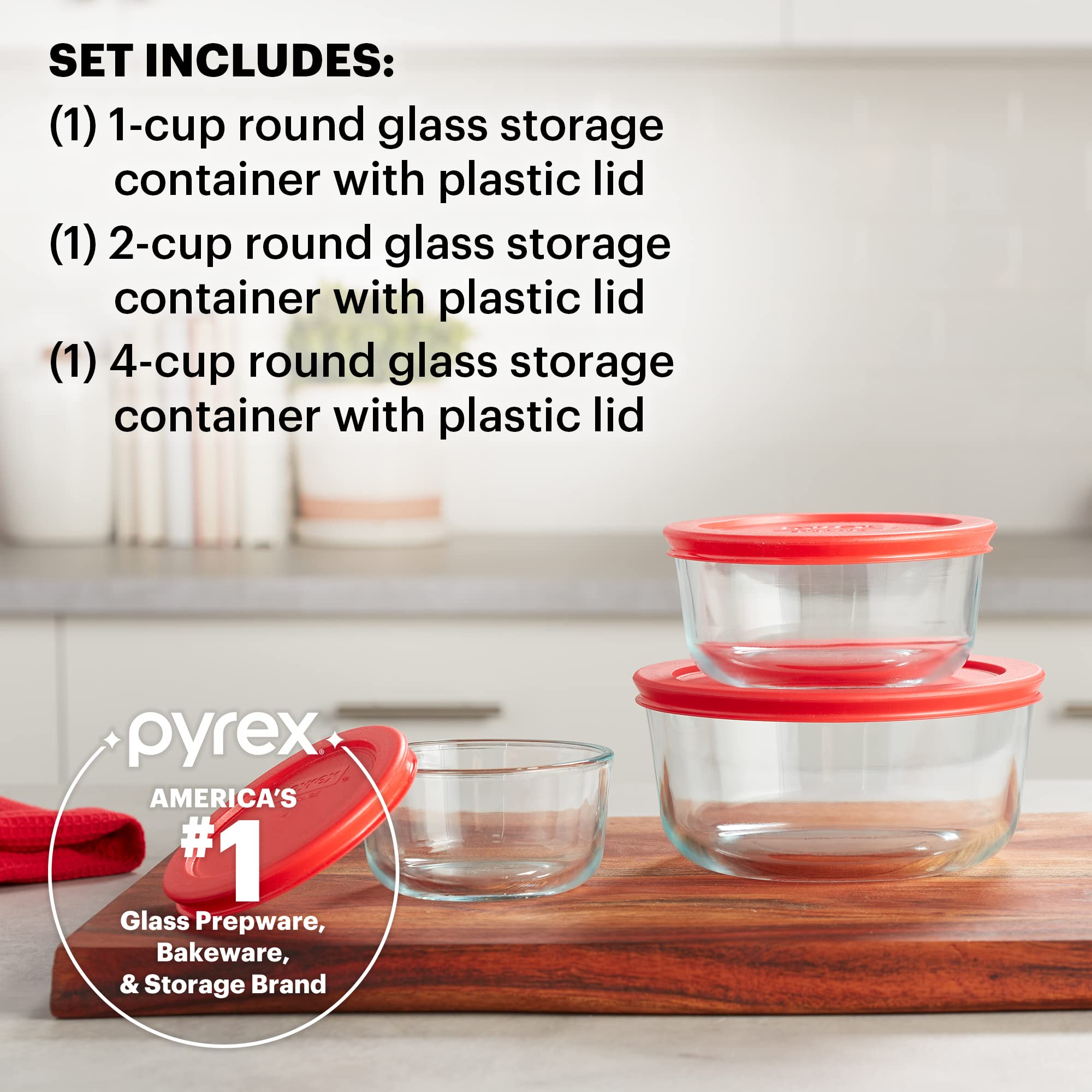 Pyrex Simply Store 6-PC Large Glass Food Storage Containers Set, Snug Fit Non-Toxic Plastic BPA-Free Lids, Freezer Dishwasher Microwave Safe