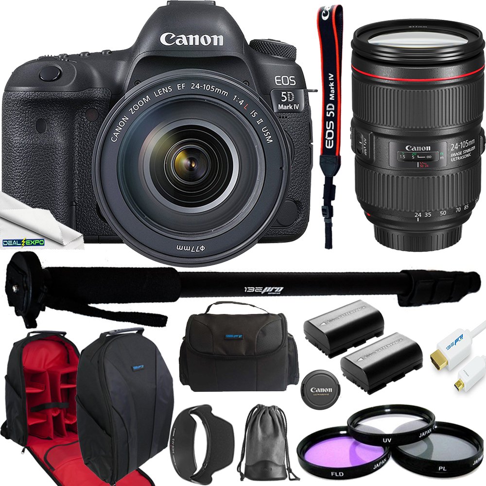 EOS 5D Mark IV Full Frame Digital SLR Camera with EF 24-105mm f/4L is II USM Lens Kit + Deal-Expo Advanced Accessories Bundle (Renewed)